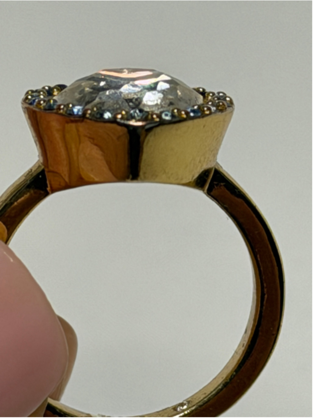 Women's KG Gold Heart Ring with Blue and Clear Stones, One Size - Picture 3 of 4